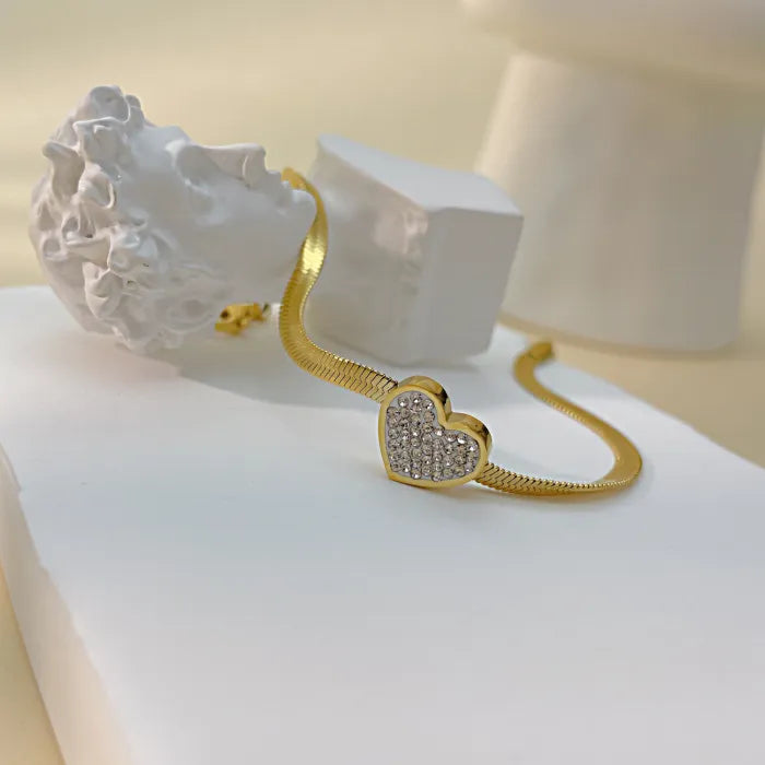 Brățară "Golden Heart"  din otel inoxidabil cu zirconii