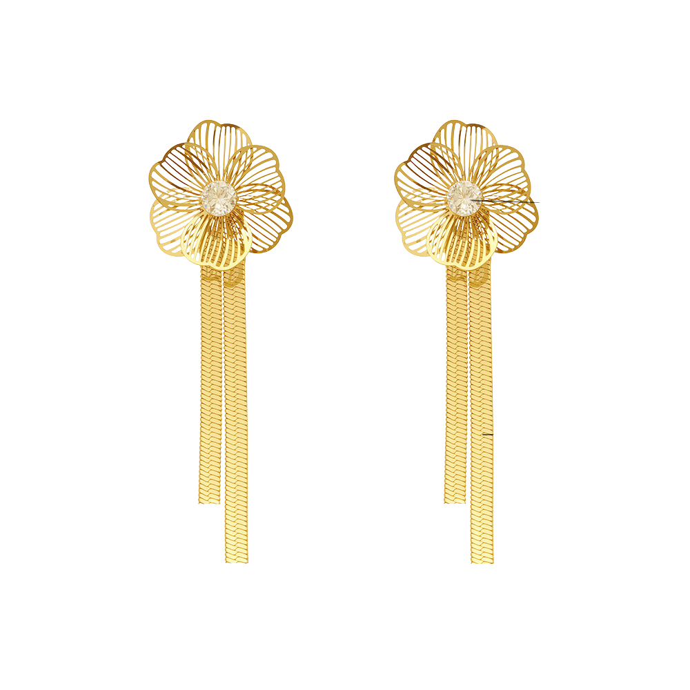 Cercei cu flori 3D din otel inoxidabil placat cu aur 18K