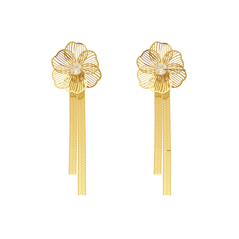 Cercei cu flori 3D din otel inoxidabil placat cu aur 18K