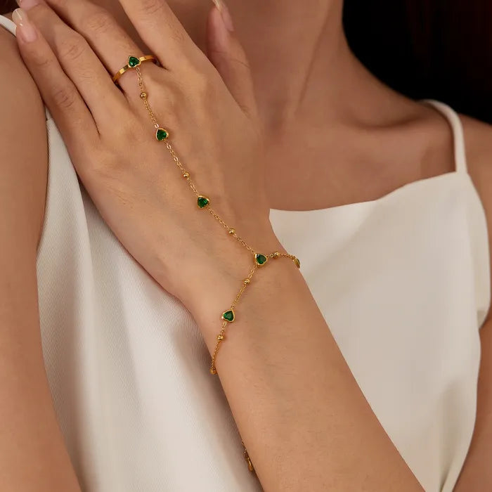 Bratara din otel inoxidabil placat cu aur 14k si cristale zirconii in forma de inima