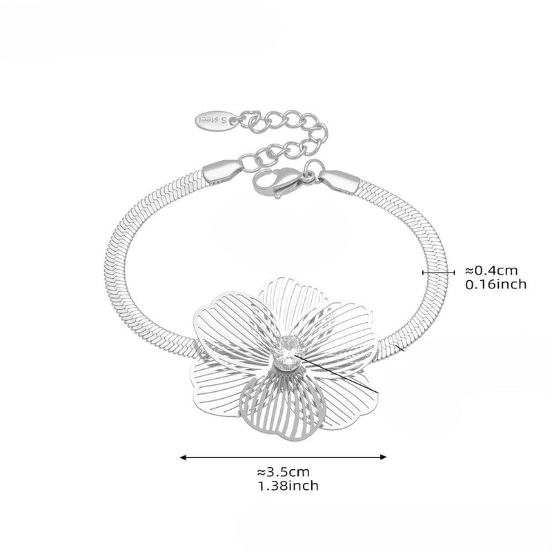 Bratara cu floare 3D din otel inoxidabil placata cu aur 18K