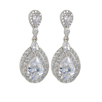 Cercei placati cu paladiu si cristale in forma de lacrima, cu zirconii AAA