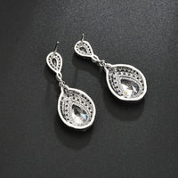 Cercei placati cu paladiu si cristale in forma de lacrima, cu zirconii AAA