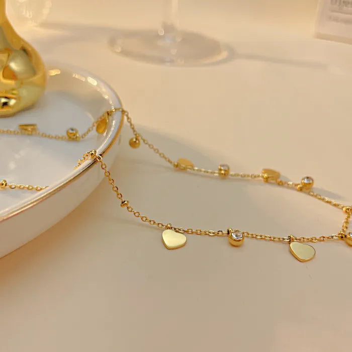 Colier din otel inoxidabil placat cu aur 14k cu pandantive inimi