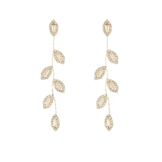 Cercei lungi placati cu aur 14k, cu cristale zirconii si ace de argint S925