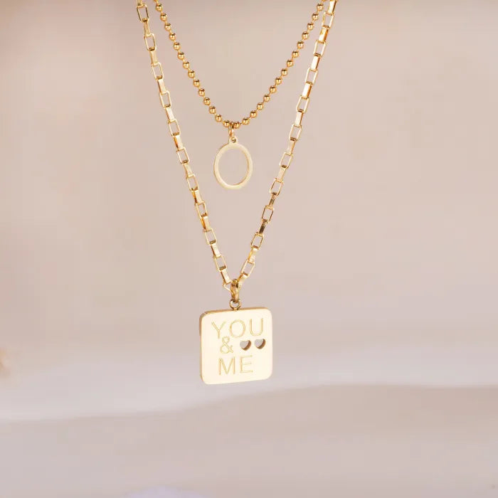 Colier dublu din oțel inoxidabil cu pandantiv „You and Me”