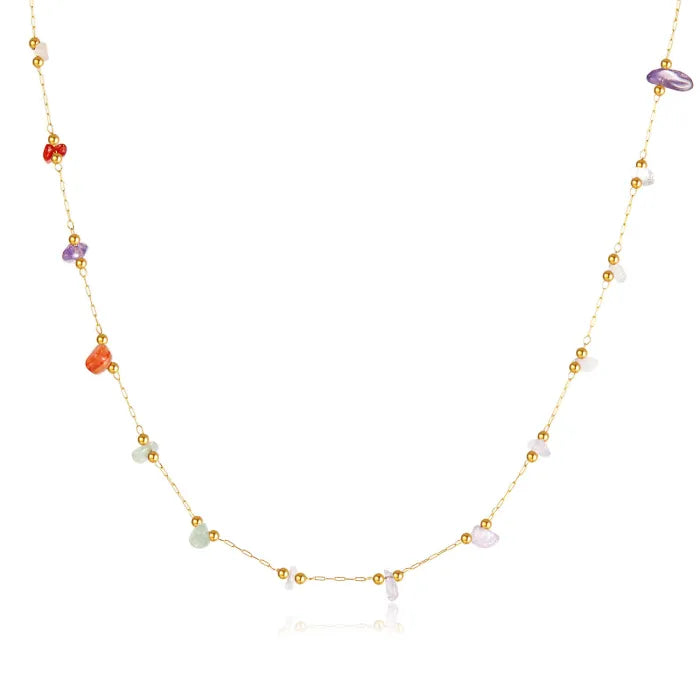 Colier din oțel inoxidabil placat cu aur 18K și pietre naturale multicolore