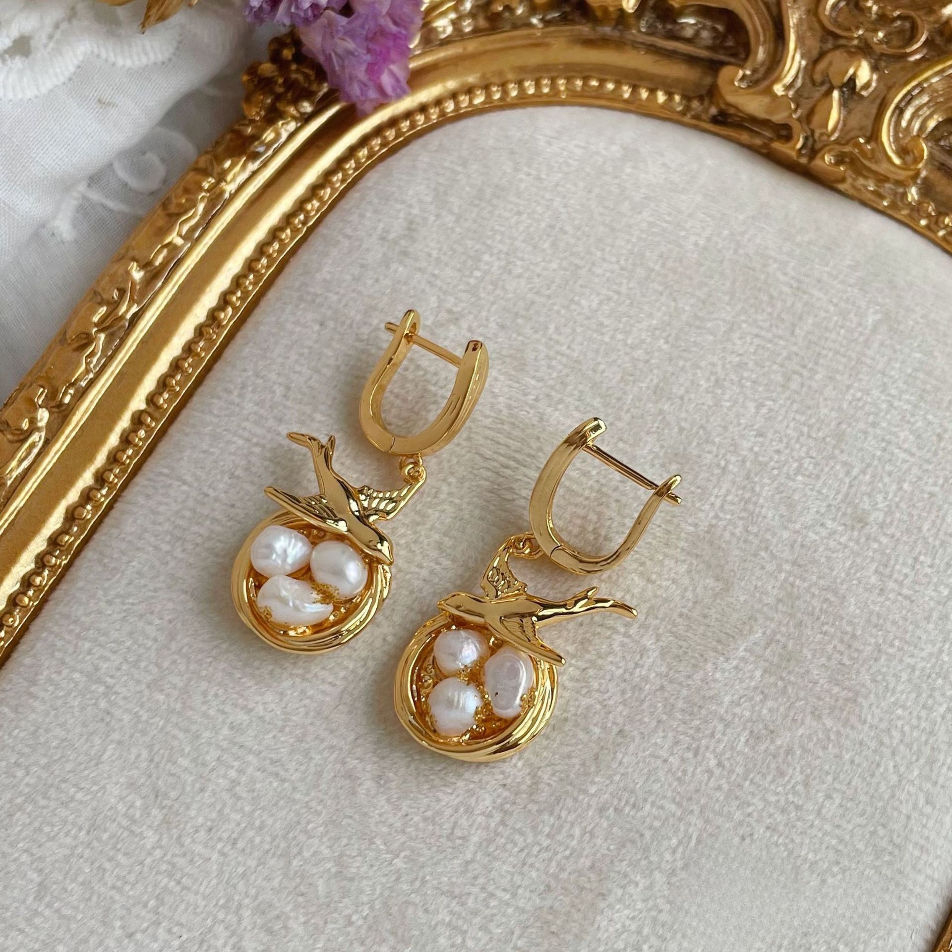 Cercei placati cu aur 14k, perle de apa dulce incustate