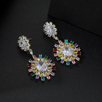 Cercei eleganti placati cu aur, cu cristale zirconii multicolore