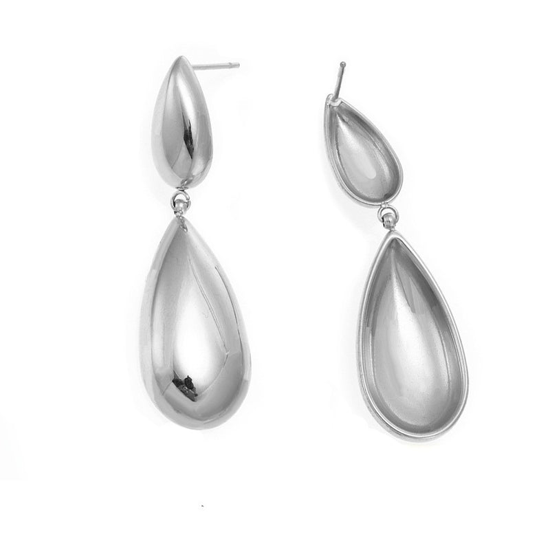 Cercei asimetrici lungi în formă de picătură din oțel inoxidabil placați cu aur 18K