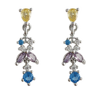 Cercei lungi cu cristale zirconii colorate, placati cu paladiu, ace de argint S925