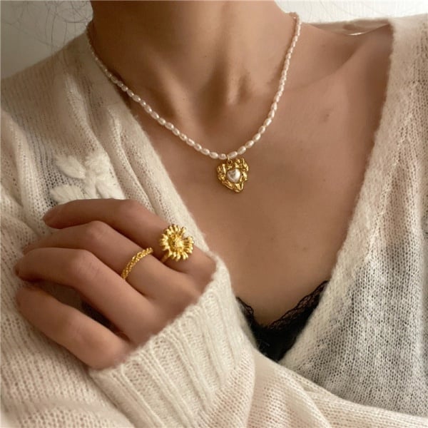 Colier "Gold Love" din otel inoxidabil, cu perle de apă dulce
