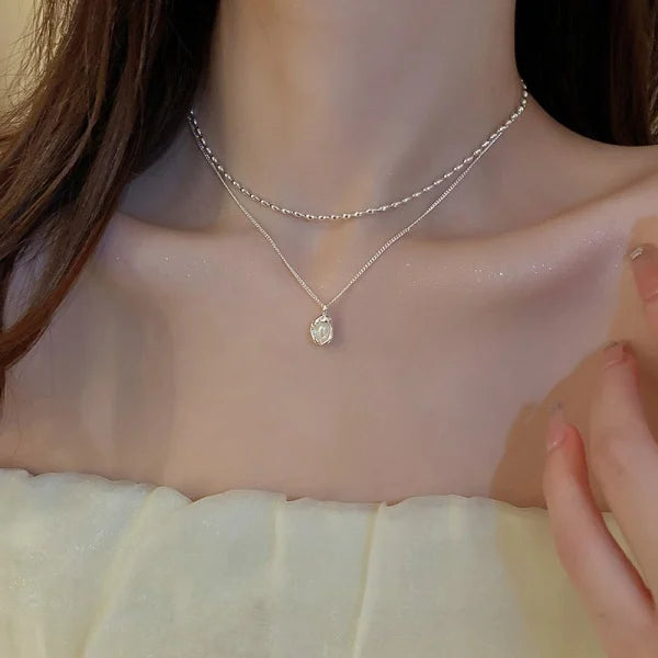 Colier in doua straturi placat cu paladiu, cu perle din cristal