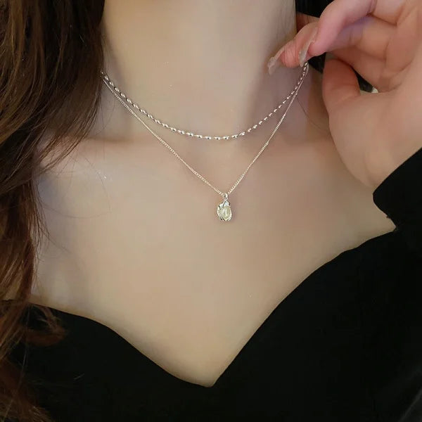 Colier in doua straturi placat cu paladiu, cu perle din cristal