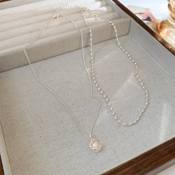 Colier in doua straturi placat cu paladiu, cu perle din cristal