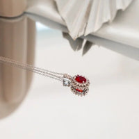 Colier placat cu aur cu cristal corindon rosu si zirconii