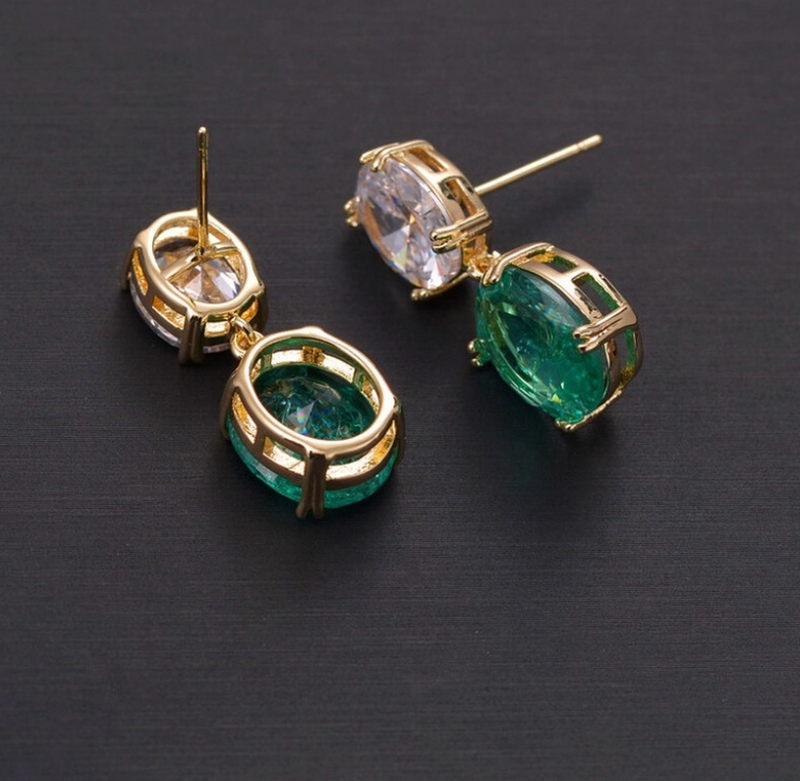 Cercei cu cristale zirconii, placati cu aur 14k