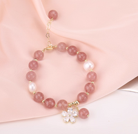 Bratara din otel inoxidabil cu perle si margele, pandantiv floare cu zirconii