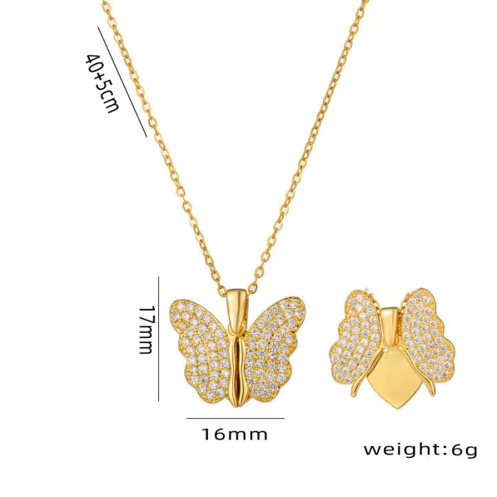 Colier placat cu aur 14k si pandantiv fluture cu cristale zirconii