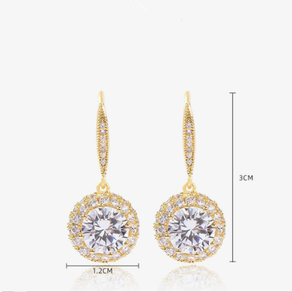 Cercei placati cu aur 14k cu cristale zirconii si ace de argint 925