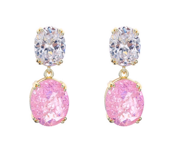 Cercei cu cristale zirconii, placati cu aur 14k