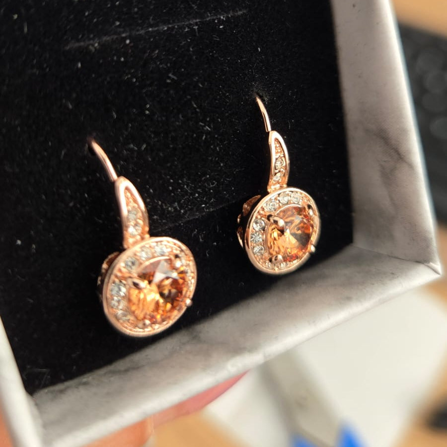 Cercei placati cu aur 14k cu cristale zirconii si ace de argint 925