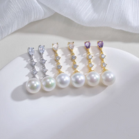 Cercei lungi cu cristale zirconii si perle din cristal, ace de argint S925