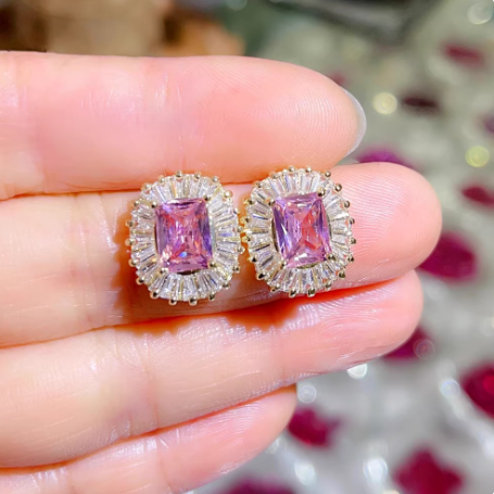 Cercei cu ace din argint, cristale zirconii si placare cu aur 14k