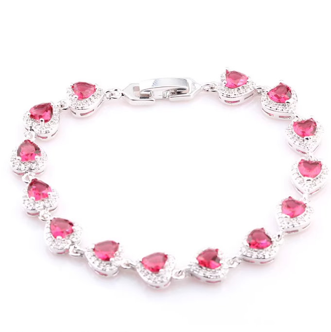 Bratara placata cu paladiu, cu zirconii inima si inchidere fixa