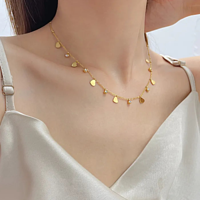 Colier din otel inoxidabil placat cu aur 14k cu pandantive inimi