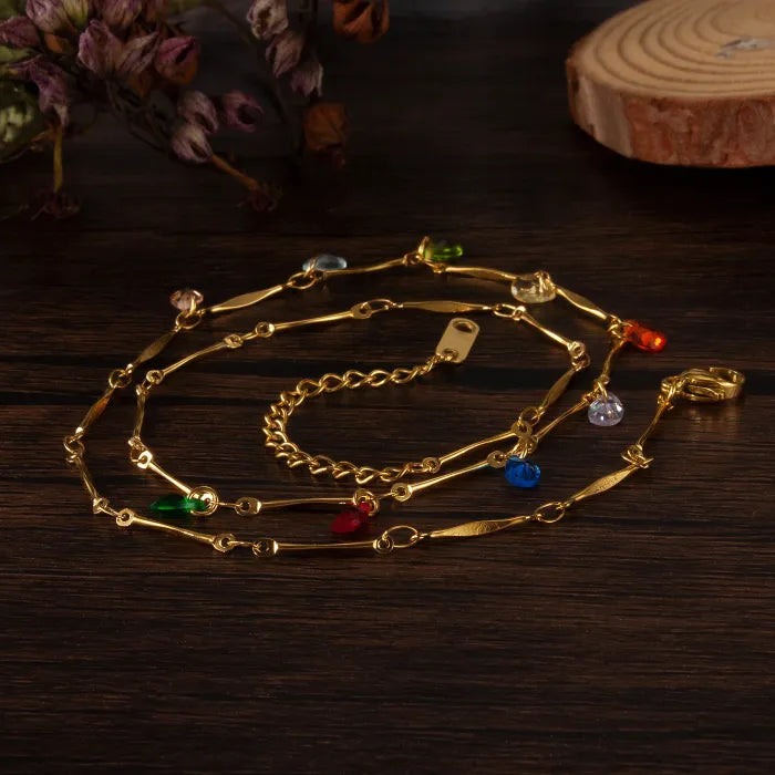 Colier din otel inoxidabil placat cu aur 18K cu zirconii colorate