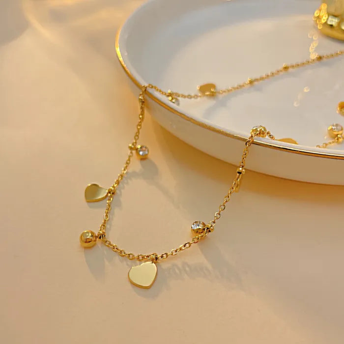 Colier din otel inoxidabil placat cu aur 14k cu pandantive inimi