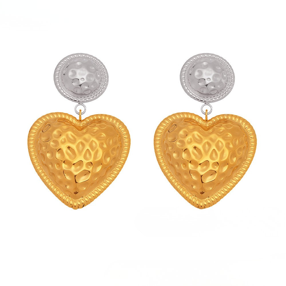Cercei din oțel inoxidabil placat cu aur 18K cu inimi texturate
