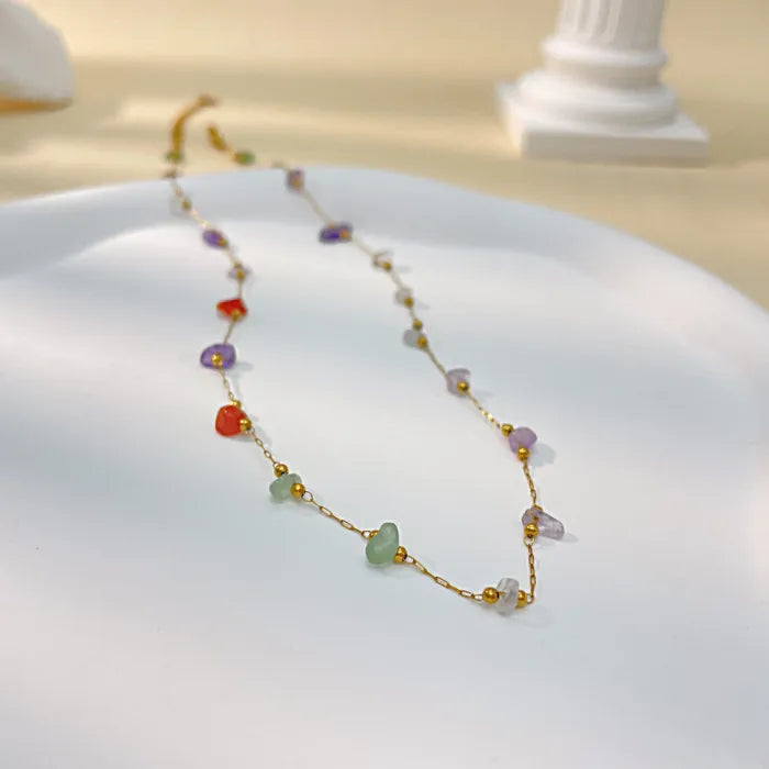Colier din oțel inoxidabil placat cu aur 18K și pietre naturale multicolore