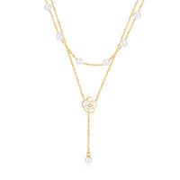 Colier elegant în două straturi cu perlă și floare aurie