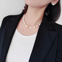 Colier cu perle de apa dulce, inchidere cu pandantiv inima cu zirconii incrustate