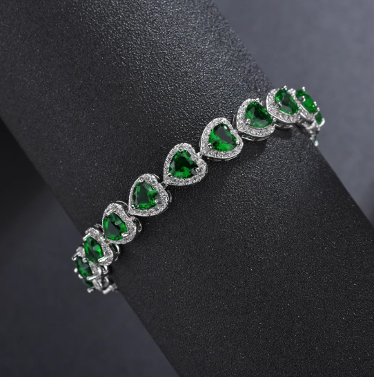 Bratara placata cu paladiu, cu zirconii inima si inchidere fixa