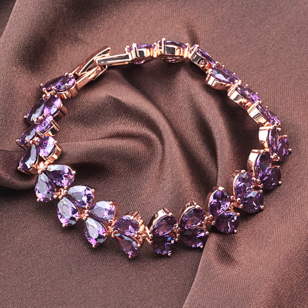 Bratara placata cu aur roz, cu cristale zirconii colorate si inchidere fixa