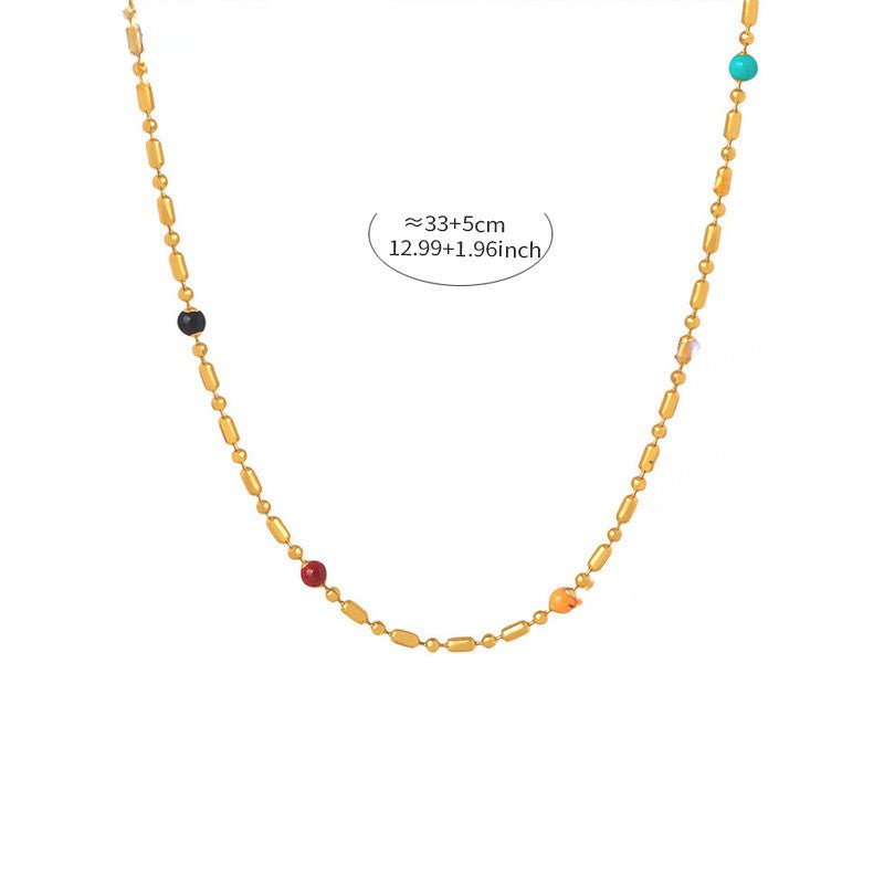 Colier din oțel inoxidabil auriu cu mărgele colorate