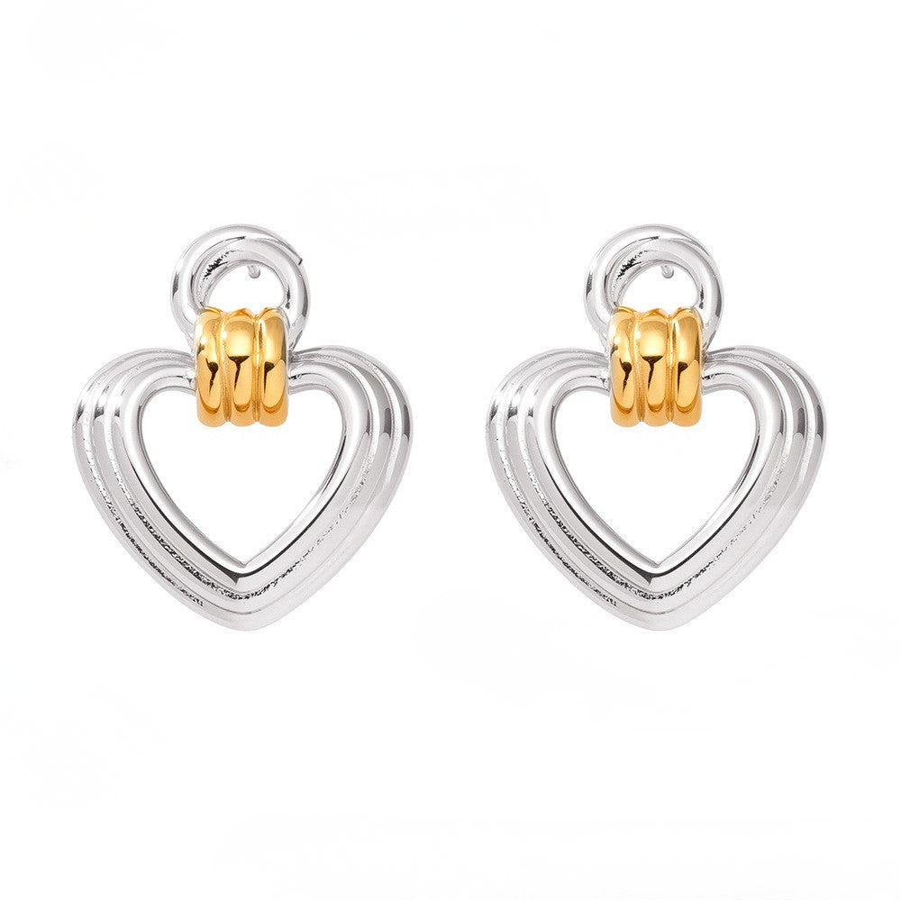 Cercei din oțel inoxidabil placat cu aur 18K cu nod si inima