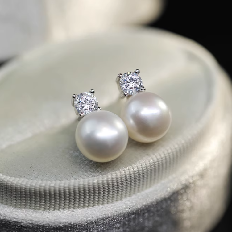 Cercei cu perla, piatra zirconiu si ace de argint 925