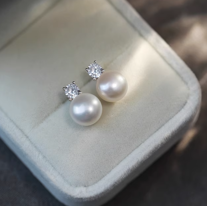 Cercei cu perla, piatra zirconiu si ace de argint 925