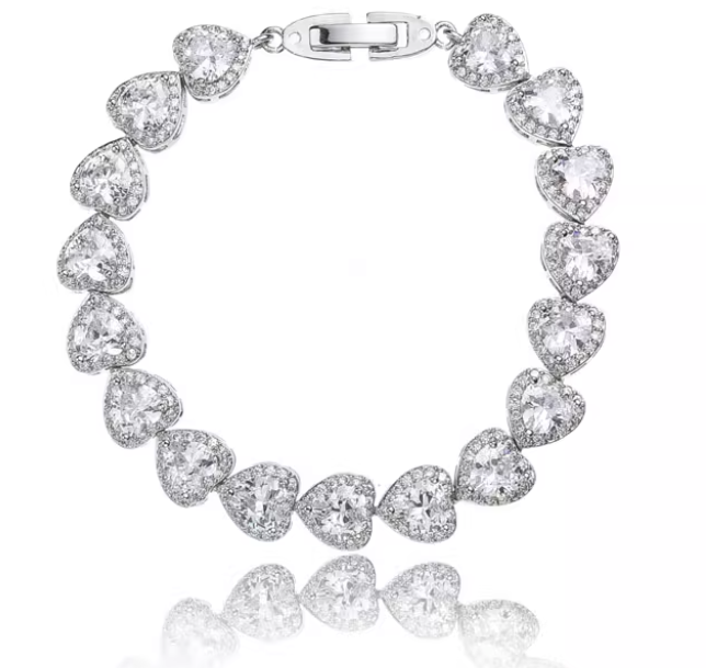 Bratara placata cu paladiu, cu zirconii inima si inchidere fixa