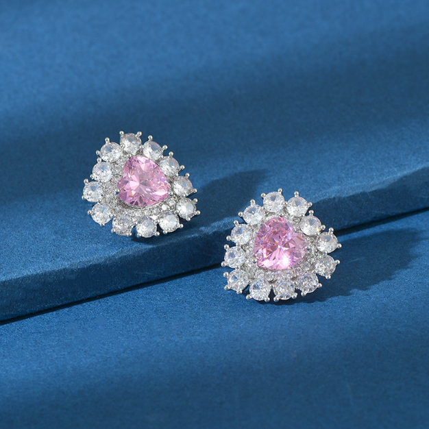 Set placat cu paladiu compus din cercei si colier cu cristale zirconii