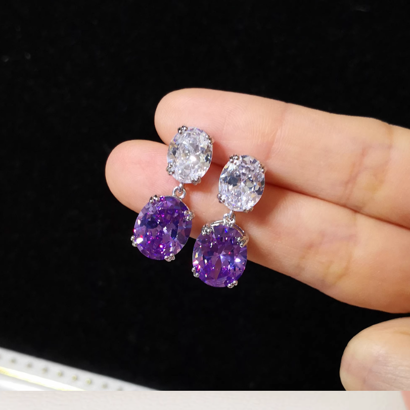 Cercei cu cristale zirconii AAA, placati cu paladiu, ace de argint