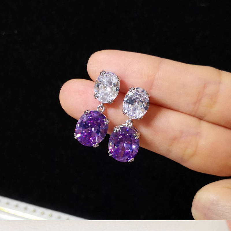 Cercei cu cristale zirconii AAA, placati cu paladiu, ace de argint