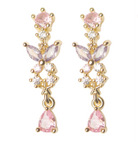 Cercei lungi cu cristale zirconii colorate, placati cu paladiu, ace de argint S925