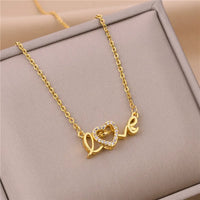 Colier „Love” placat cu aur 14K și cristale zirconii