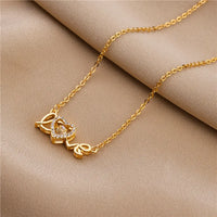 Colier „Love” placat cu aur 14K și cristale zirconii