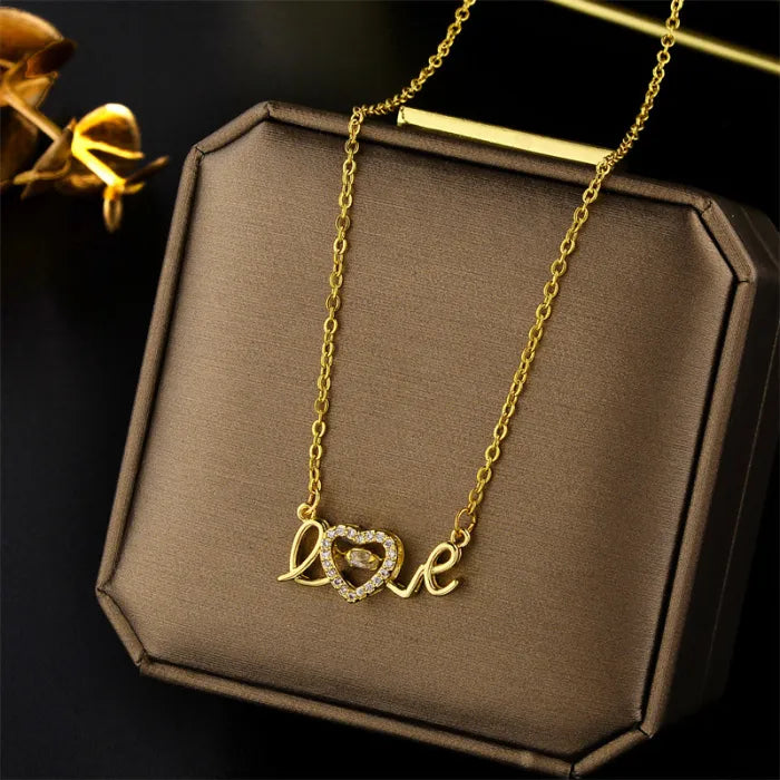 Colier „Love” placat cu aur 14K și cristale zirconii